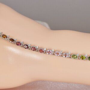 Natural Multi Tourmaline Gemstone Tennis Bracelet